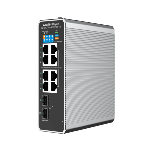 10-портов индустриален PoE комутатор Ruijie Reyee RG-NIS2100-8GT2SFP-HP cloud-базиран L2 комутатор (8xGbE PoE+/PoE++ / 2xSFP Uplink)